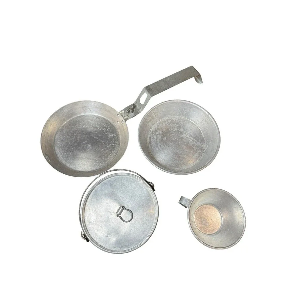 Vintage Camping Field Aluminum Mess Kit Lot Kiffe Kook It 4 Piece